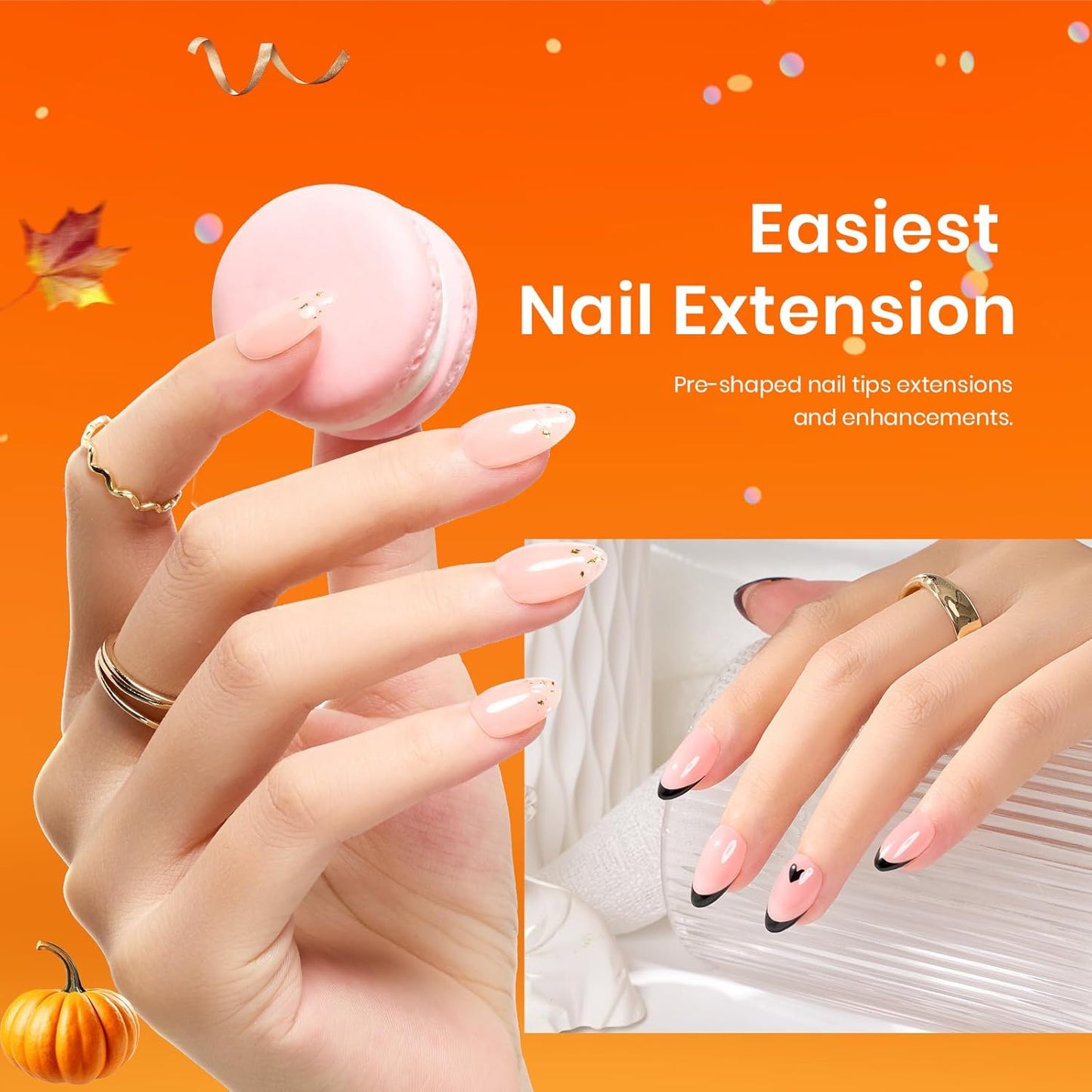 Beetles Gel Nail Kit, Short Almond Nail Tips Easy Extension Set 240 Pcs Pre Shaped Clear Full Cover Fake Nails Tips with 5 In 1 Nail Glue Uv Led Lamp DIY Manicure Gifts for Women-Velvo Beauty