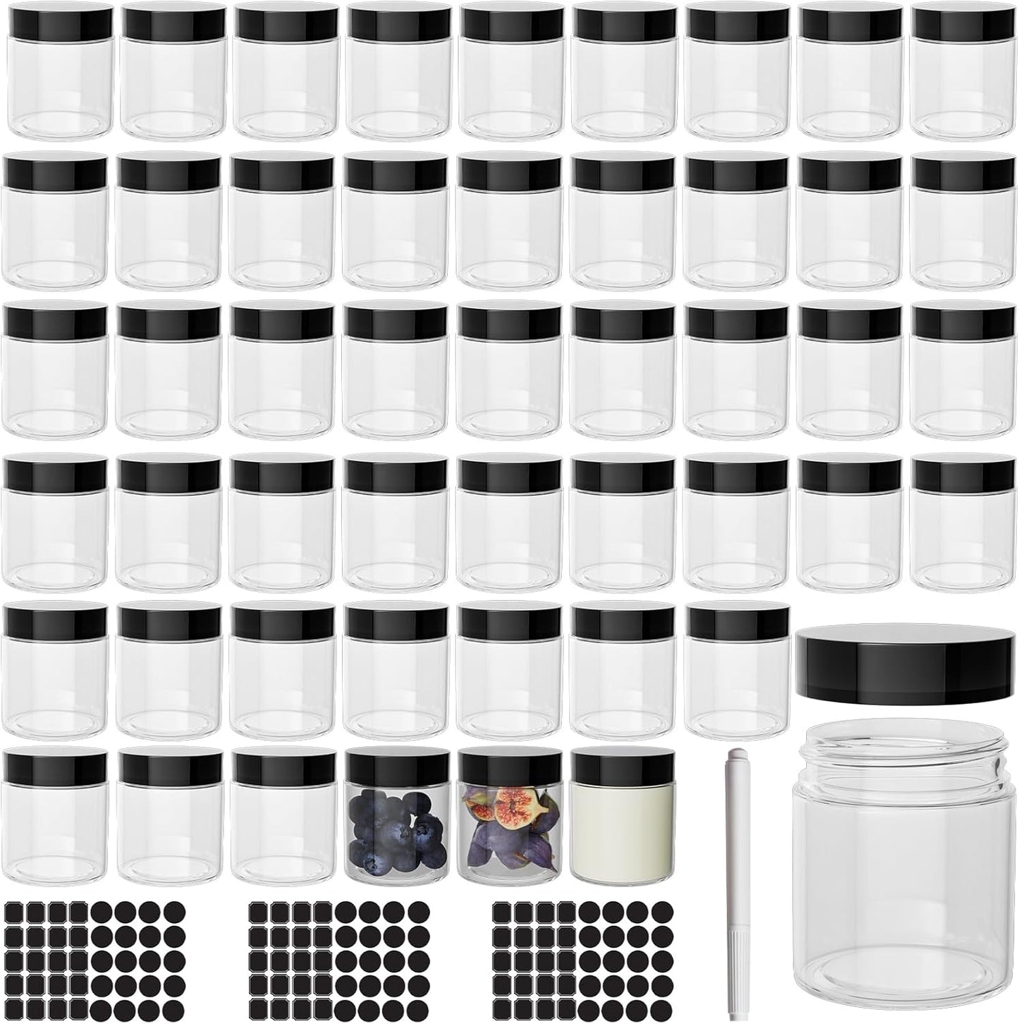 4 oz Clear Plastic Round Jars with Black Lids, 50pcs 4oz 120ml Leak-Proof Wide-Mouth Cosmetic Storage Containers for Kitchen Use, Beauty Products, Cream, Scrubs, Bath Salt and More-Velvo Beauty