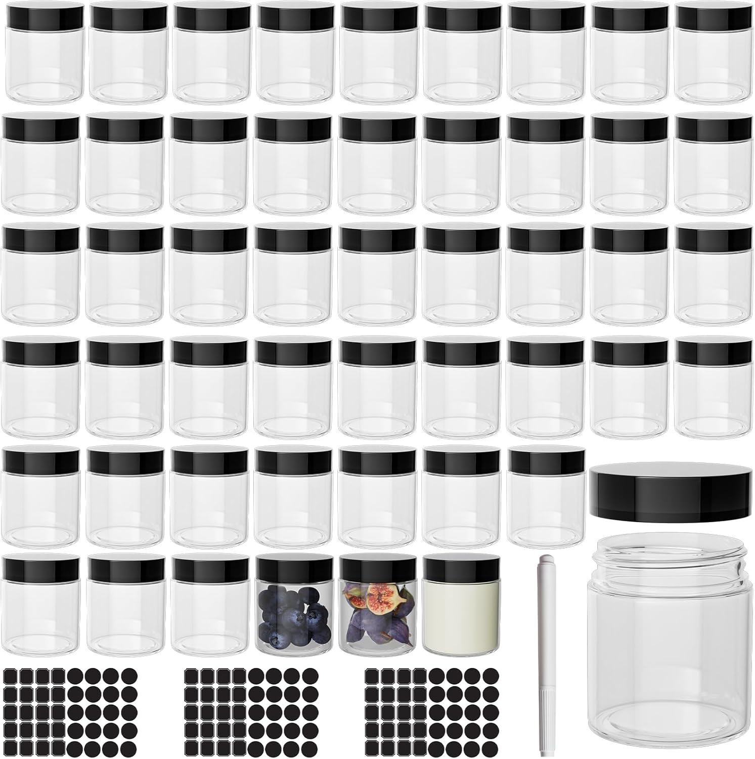 4 oz Clear Plastic Round Jars with Black Lids, 50pcs 4oz 120ml Leak-Proof Wide-Mouth Cosmetic Storage Containers for Kitchen Use, Beauty Products, Cream, Scrubs, Bath Salt and More-Velvo Beauty