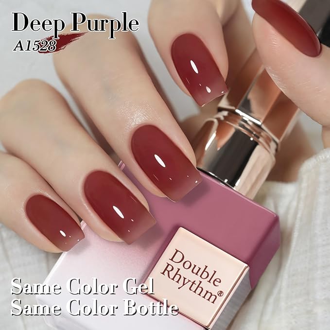 Double Rhythm 0.50 OZ Translucent Gel Polish Same Color Same Bottle Sheer Pastel Neutral Natural Milky 15 ML Jelly UV Nail Art DIY at Home (Deep Purple-A1528)-Velvo Beauty