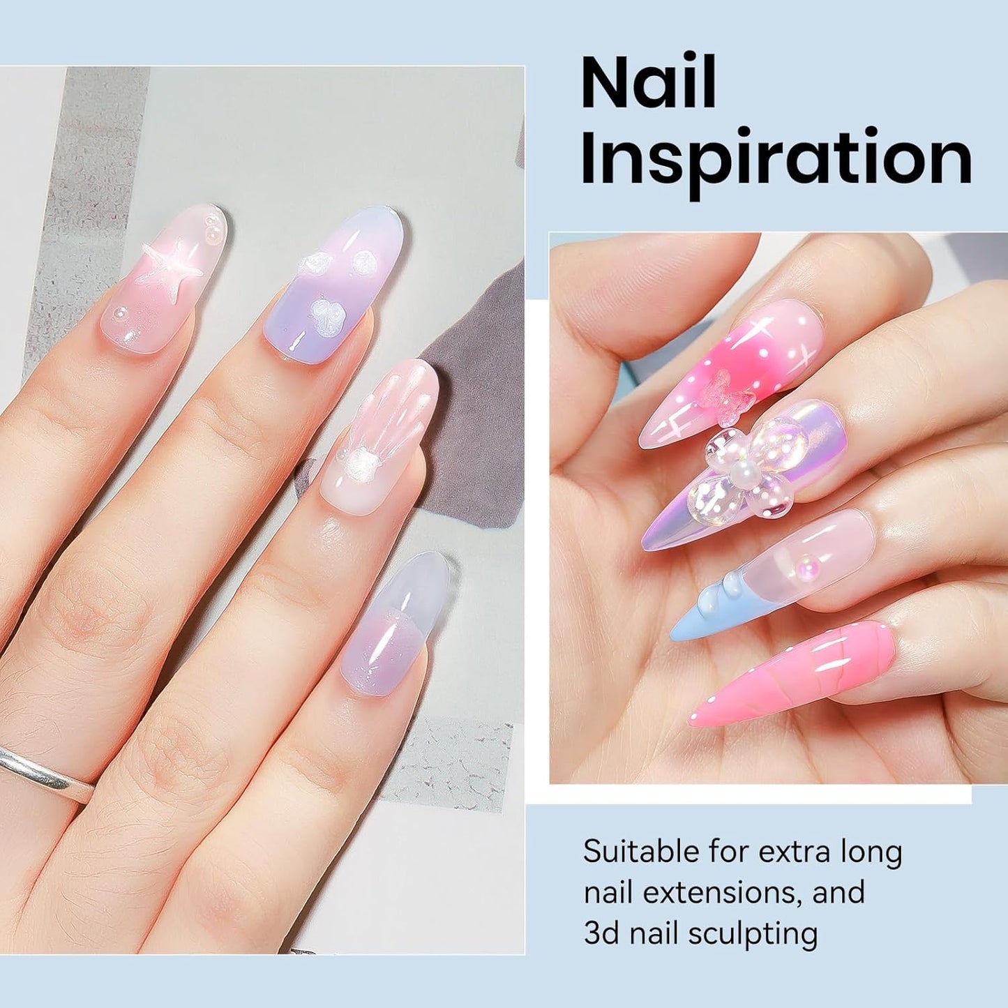 Molding Gel for Nails, Solid Builder Gel for Nails Non-Stick Hand for Modeling Sculpture Nail Extension UV/LED Manicure DIY At Home Clear Pearl White 2PCS-Velvo Beauty