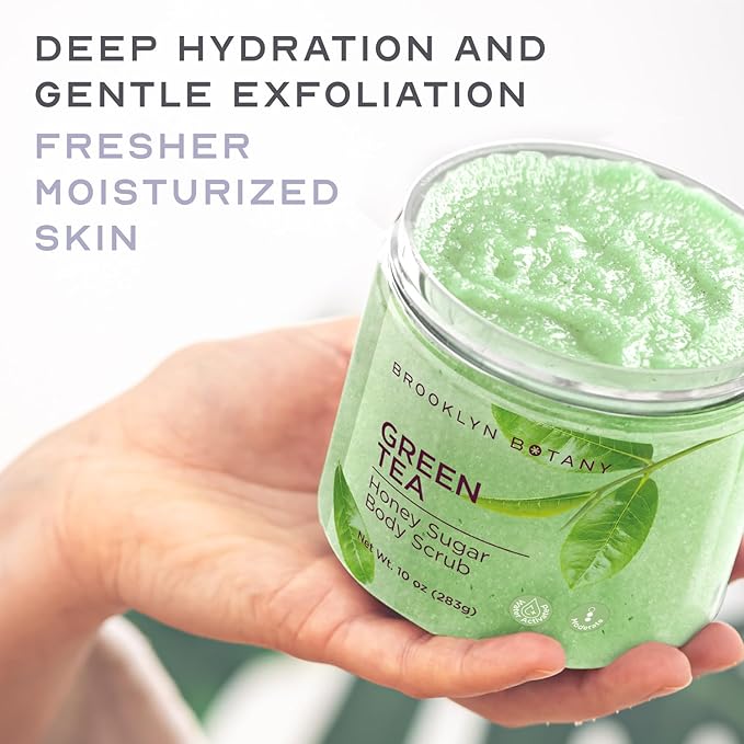 Brooklyn Botany Green Tea Honey Sugar Scrub for Body 10 oz – Deeply Hydrating and Gently Exfoliating Body Scrub for Women and Men – Moisturizing and Nourishing the Skin-Velvo Beauty