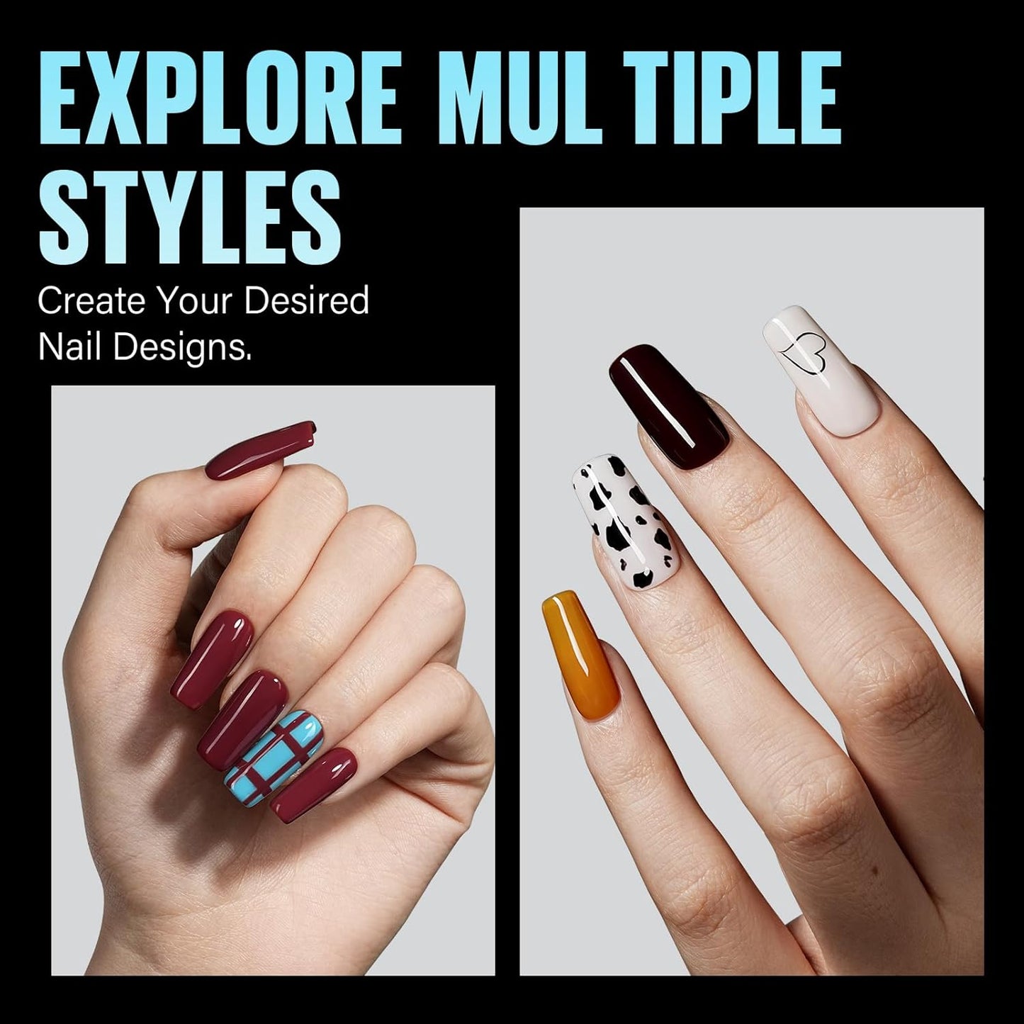 TOMICCA Medium Square Nail Tips Gel Tips Half Matte Acrylic Fake Nails 240Pcs Full Cover False Nails 12 Sizes for Nail Extension Home DIY Salon-Velvo Beauty