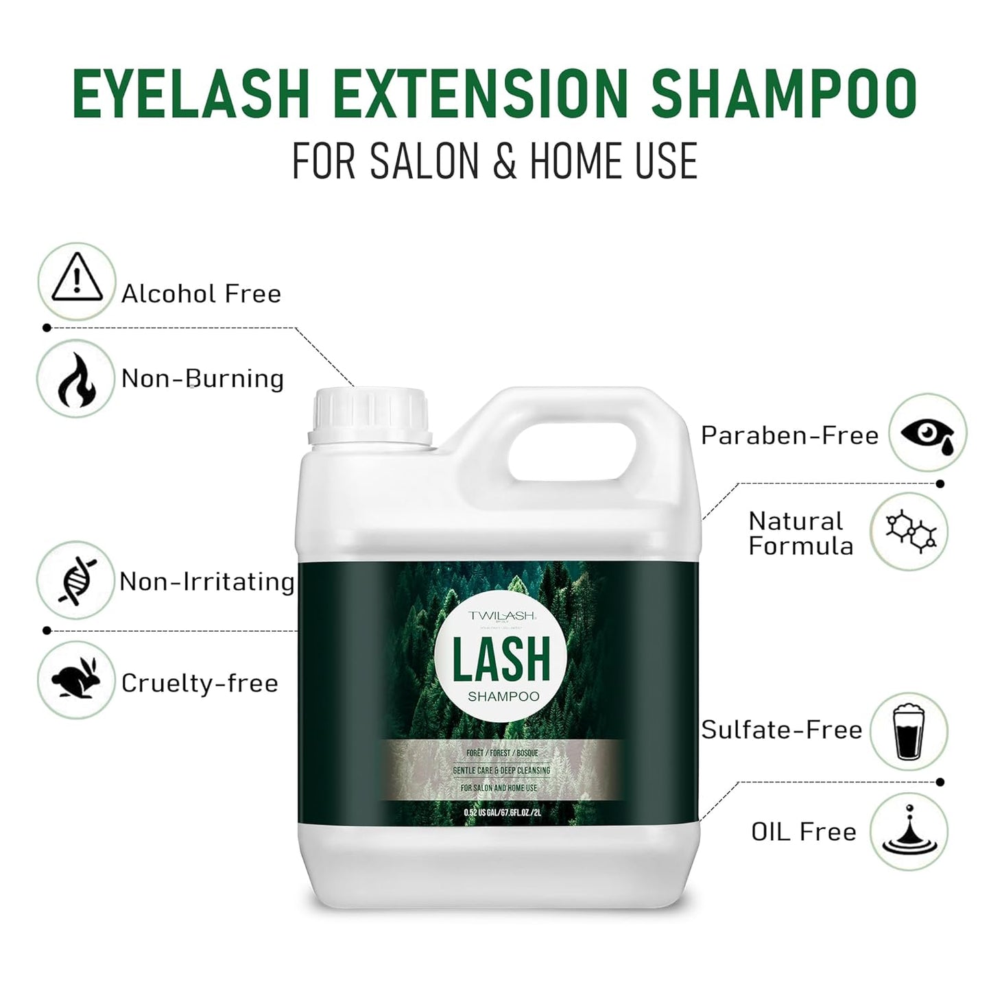 Lash Shampoo Bulk, Eyelash Cleanser for Extensions 2 Liters, Safe Makeup Remover, Non-irritating or Burning Eyelid Foaming Cleanser for Professional Salon and Home Use (Forest-2L)-Velvo Beauty