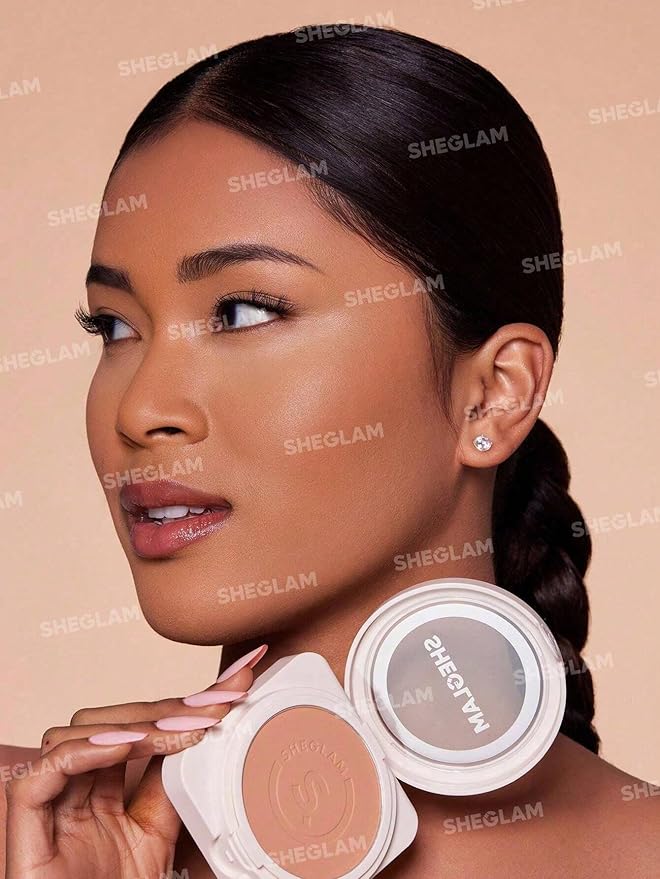 SHEGLAM SKin-Focus Full Coverage Powder Foundation Oil-Control Lightweight Face Pressed Powder Makeup-Peach-Velvo Beauty