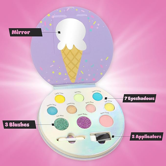 Expressions Cool Glisten & Glitter Makeup Palette 10 Color Eyeshadow Palette & Blush Makeup Novelty Beauty Set, Fold Out Compact with Mirror, Cute Makeup Kit Gifts - Washable, Non-Toxic-Velvo Beauty