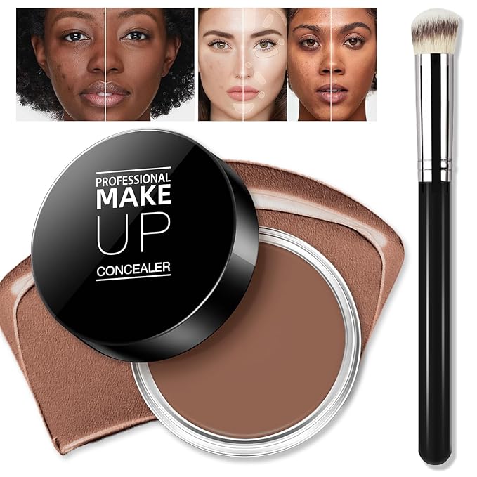 Cream Concealer Full Coverage Makeup, Matte Color Correcting Concealer with Brush, Waterproof, Conceals Blemish, Pores and Spots, Under Eye Makeup Concealer for Dark Circles (#07 DEEP)-Velvo Beauty