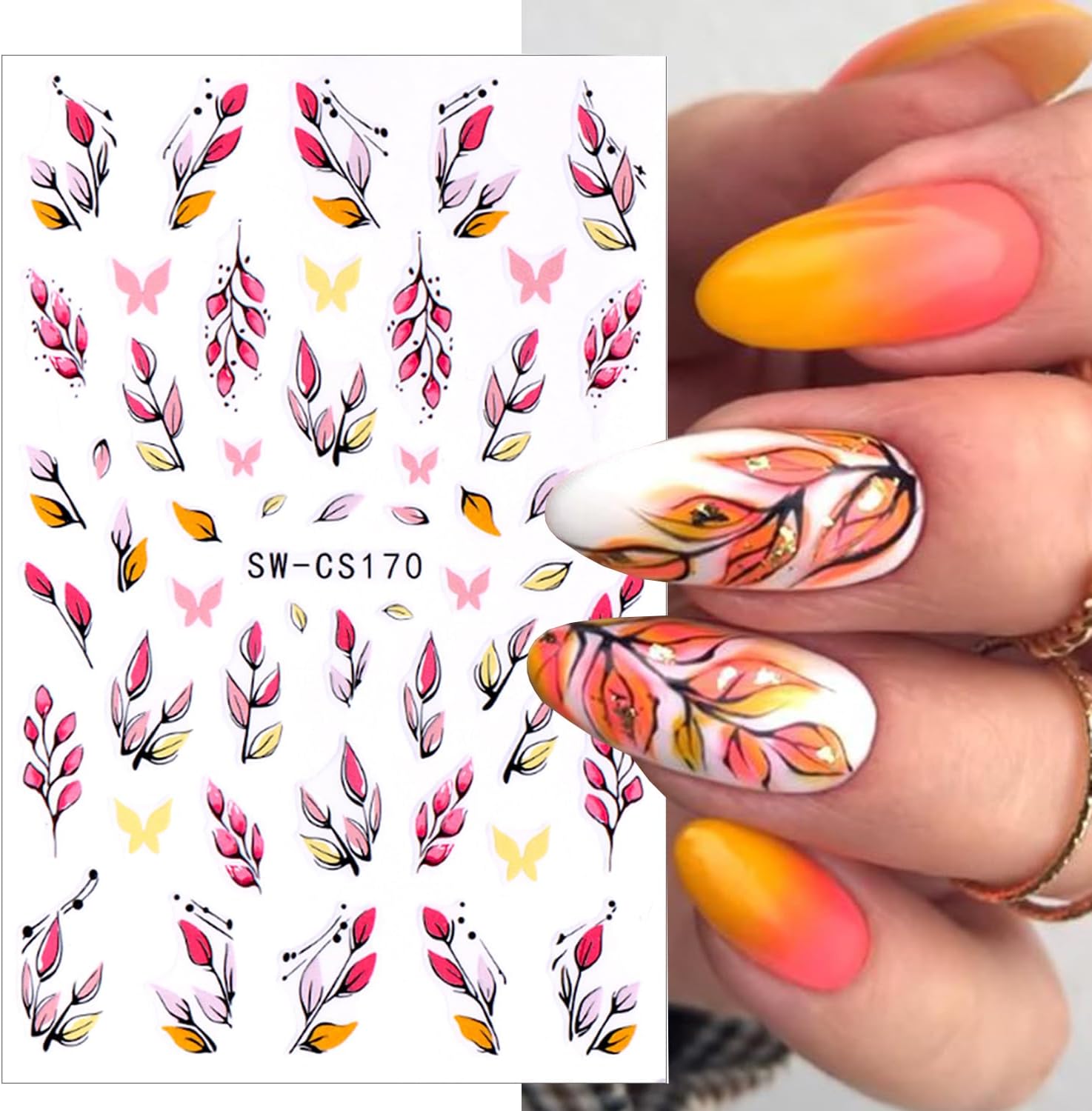 4pcs Fall Nail Stickers for Nail Art, 3D Autumn Fox Leaves Flowers Nail Decals Thanksgiving Leaf Pattern 3D Self-Adhesive Nails Sliders Fall Sticker for Nails Decoration DIY Manicure Accessories-Velvo Beauty