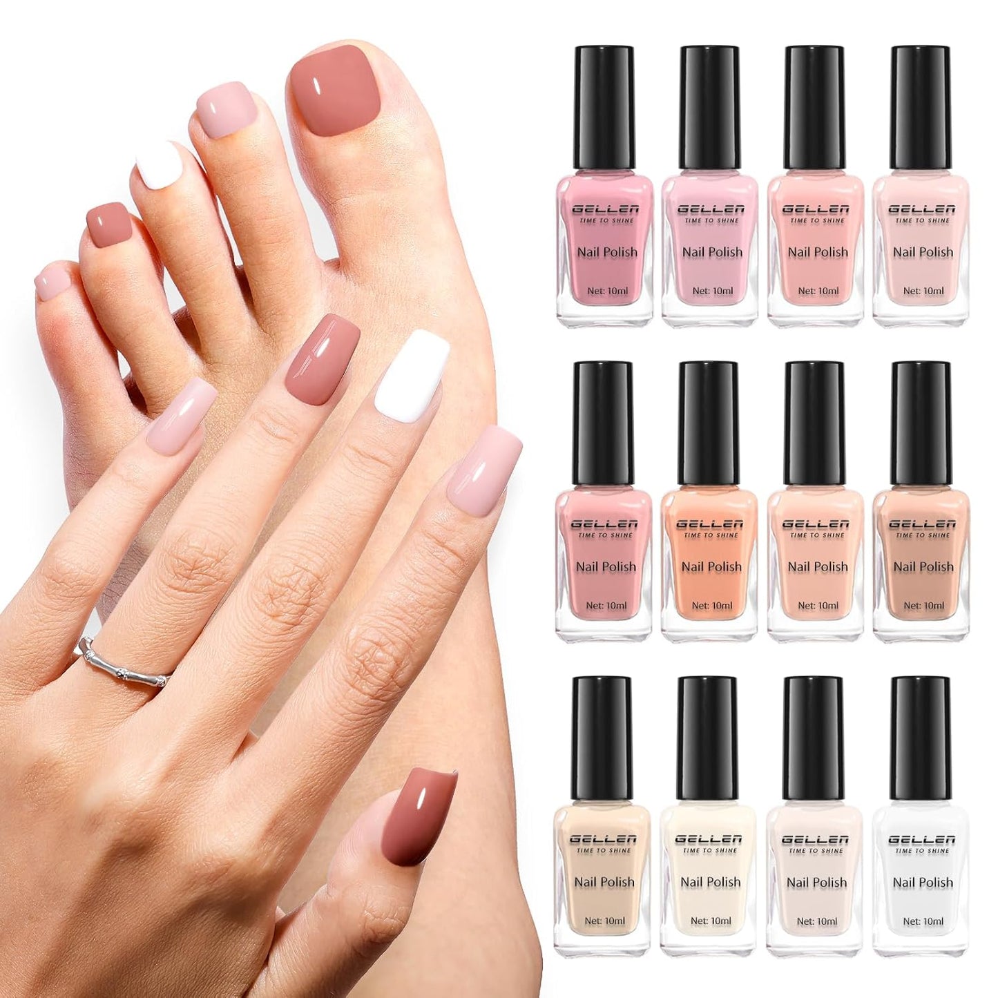 GELLEN Nail Polish Set, French Tip Manicure Nude White Regular Nail Polish Quick Air Dry Bright 12 Colors Set for Women Fingernail Toe Nails Salon Home, Non UV Gel, Hema Free, Non-toxic, Long Lasting-Velvo Beauty