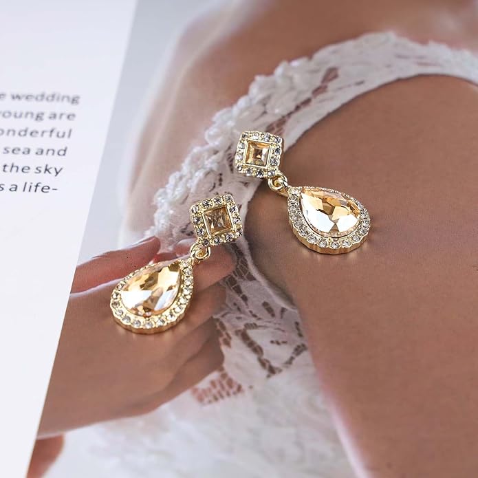 Vintage Crystal Teardrop Earrings Rhinestone Drop Earrings Sparkly Cz Teardrop Dangle Earrings Gold Square Gem Stud Earrings Jewelry for Women-Velvo Beauty