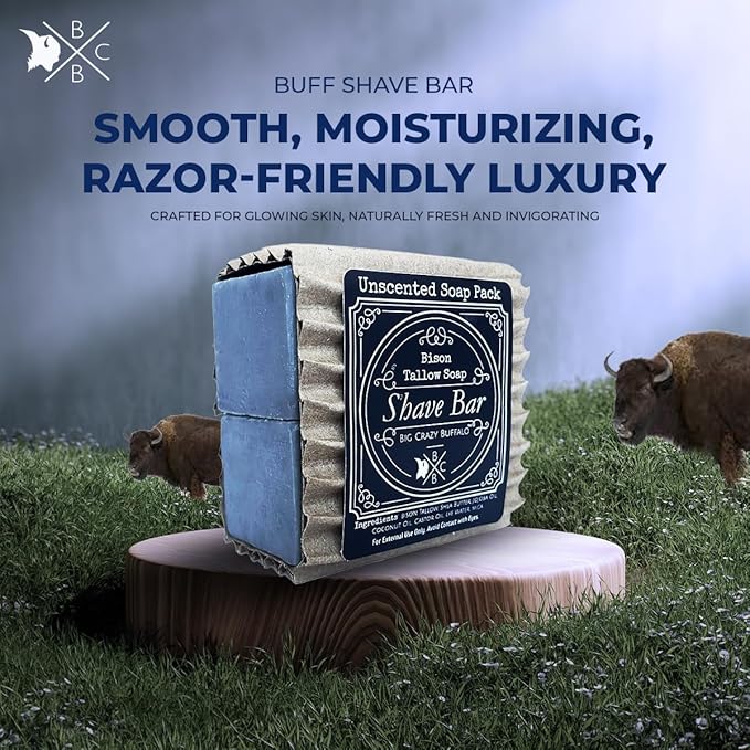 Pure Bison Tallow Beard Gift Set - Shave Bar, Beard Balm, Unscented Lip Balm - Conditions, Strengthens, Moisturizes, Soothes, Softens, Naturally Derived, No Dyes, Naturally Derived-Velvo Beauty