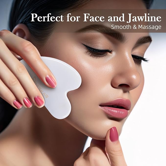 BESKAR Gua Sha Facial Tools, Natural Jade Stone Guasha Massager for Jawline Sculpting, Tighten Face Skin and Reduce Wrinkles, Face Eyes Body Neck Massage Tool, Skin Care Gift-Velvo Beauty
