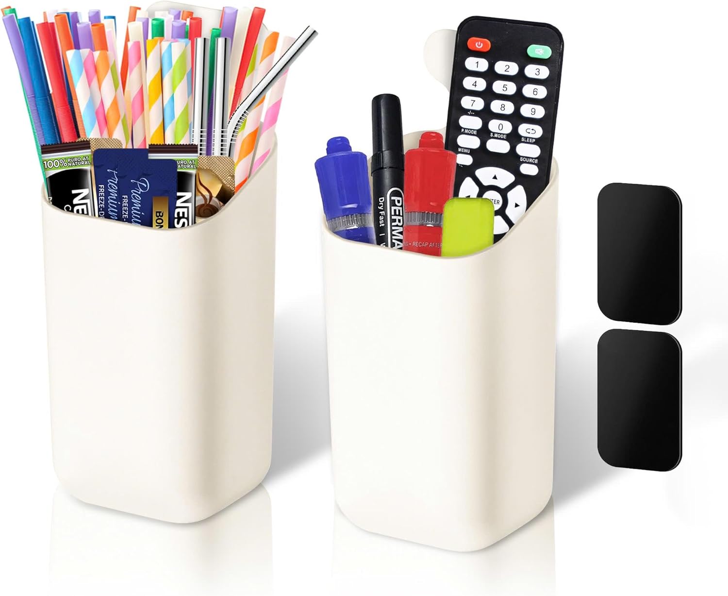 Pack 2 Magnetic Wall Mount Holder, Magnetic basket for fridge, Remote control holder, Straw organizer for cabinet door,Magnetic basket for whiteboard,Magnetic Marker Holder,School Locker Accessories-Velvo Beauty