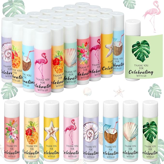 48 Pcs Beach Wedding Favors Thank You Lip Balms Bulk Wedding Lip Balm Appreciation Gift Flamingo Lip Balms Tropical Bridal Lip Balm for Guest Bridesmaid Bachelorette Party Graduate Teacher-Velvo Beauty