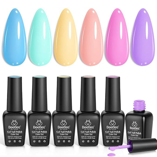 Beetles Pastel Gel Nail Polish Set, 6 Colors Unicorn Collection Blue Yellow Pink Gel Polish Soak off Uv Led Lamp Baby Blue Yellow Purple Decorations Nail Art Nail Gifts for Women-Velvo Beauty