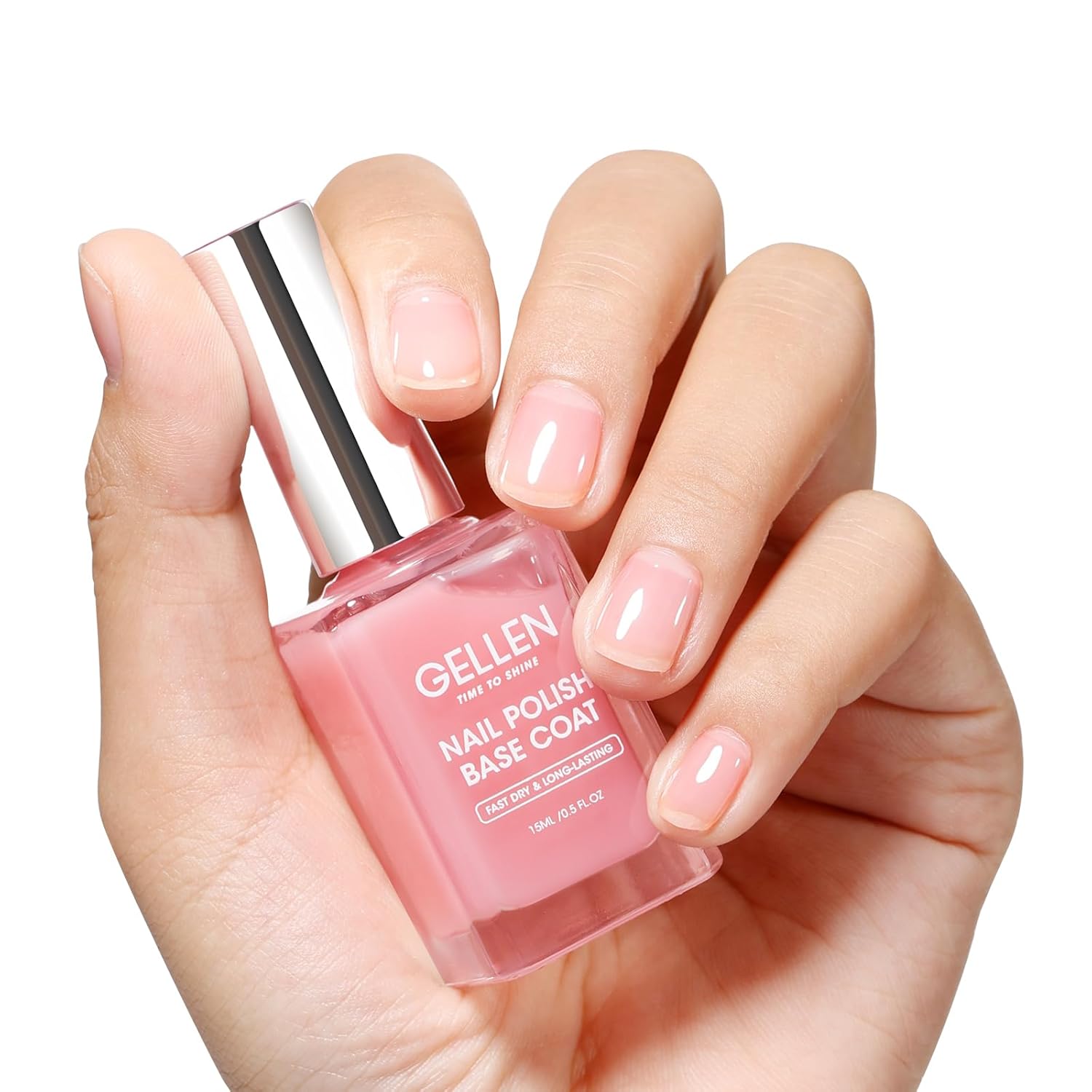 GELLEN Clear Nail Polish Base Coat Sheer Tinted Pink, Natural Color Regular Nail Polish, Calcium Formula Strengthens Nails, Enhances Natural Look, Quick Air Dry, Hema Free, Non-toxic, Anti-yellowing-Velvo Beauty