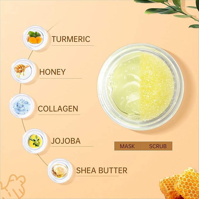 ANAIRUI Lip Therapy Set - Lip Care Kit - Includes Sugar Lip Scrub & Jelly Lip Sleep Mask, Lips Balm & Moisturizer, Dark Lip Care, Moisturizing for Fuller, Softer Lips (Turmeric & Honey)-Velvo Beauty