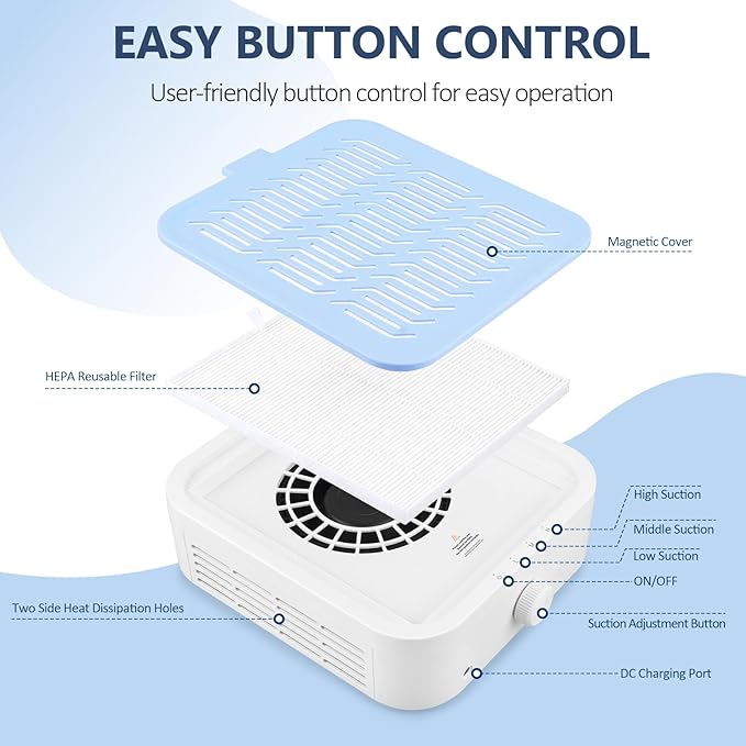 LIONVISON Nail Dust Collector for Salons: Manicure Pedicure Tool for Beginners DIY Nail Tech With Reusable Filter-Velvo Beauty