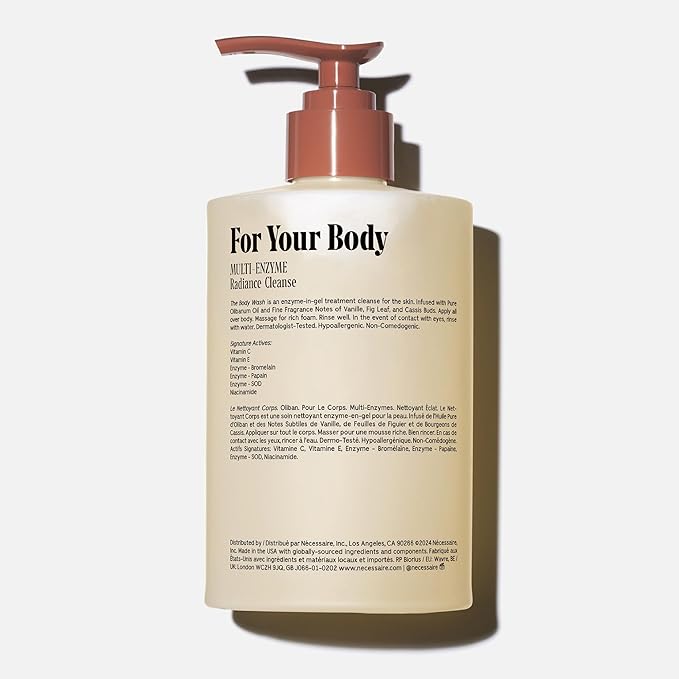 Nécessaire The Body Wash Olibanum. Natural Body Wash for Women + Men. Radiance Cleanse. Multi-Enzyme Gel Cleanser for Dull Skin. Notes of Vanilla, Fig Leaf, and Cassis Buds. 16.9 Fl Oz.-Velvo Beauty