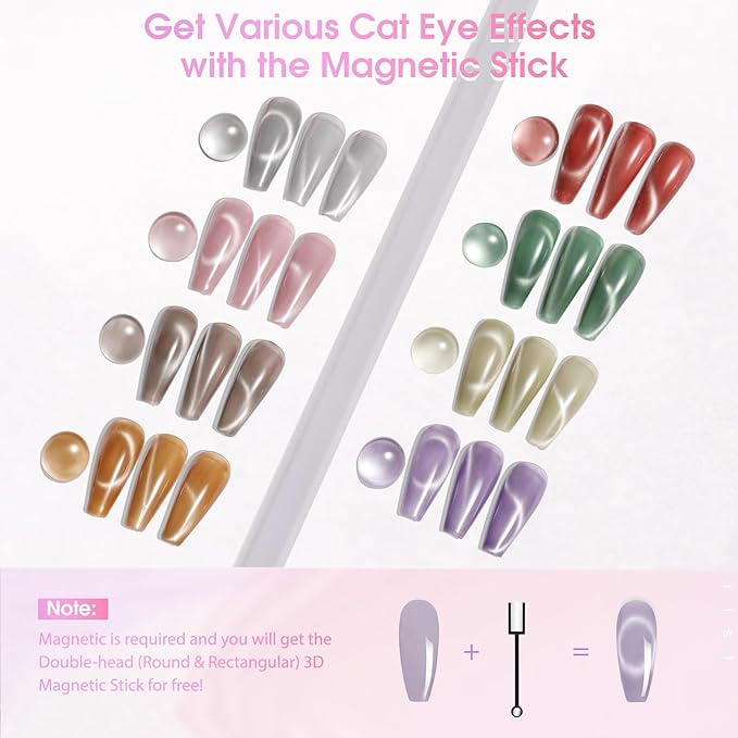 ROSALIND Cat Eye Gel Nail Polish, 8 Color Jelly Gel Polish with Magnet Stick Magnetic Cateye Translucent Effect Sheer Glitter Collection Manicure Gifts for Women-Velvo Beauty