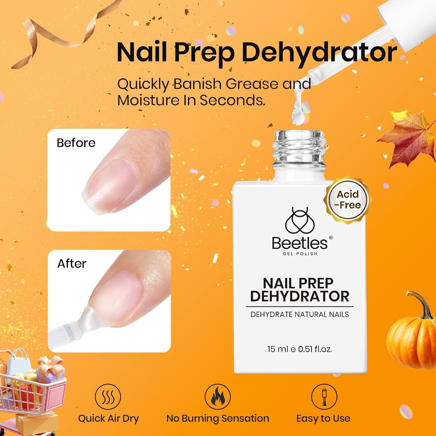 Beetles 4 Pcs 15ml Gel Top Coat and Base Coat Set with Nail Dehydrator and Primer,Professional Nail Prep Acid-Free & Hema-Free Dehydrate Bond Primer Set for Acrylic and Gel Nail Polish-Velvo Beauty