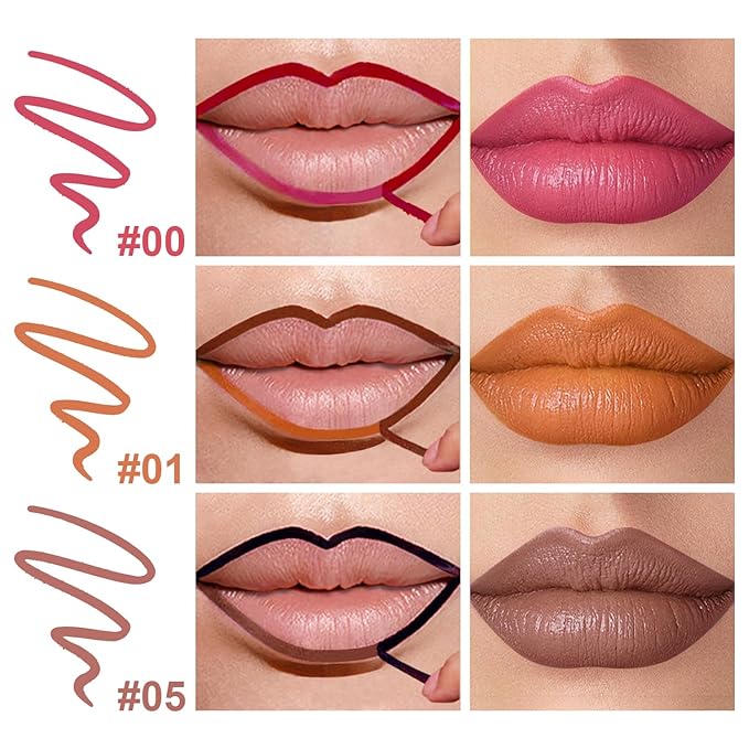 3 Colors Peel Off Lip Liner Stain with Tweezer, Long Lasting Waterproof Lip Tint Stains Makeup Set with Matte Finish for Women, Natural Look, Easy to Use, for All Skin Types (#015, M)-Velvo Beauty
