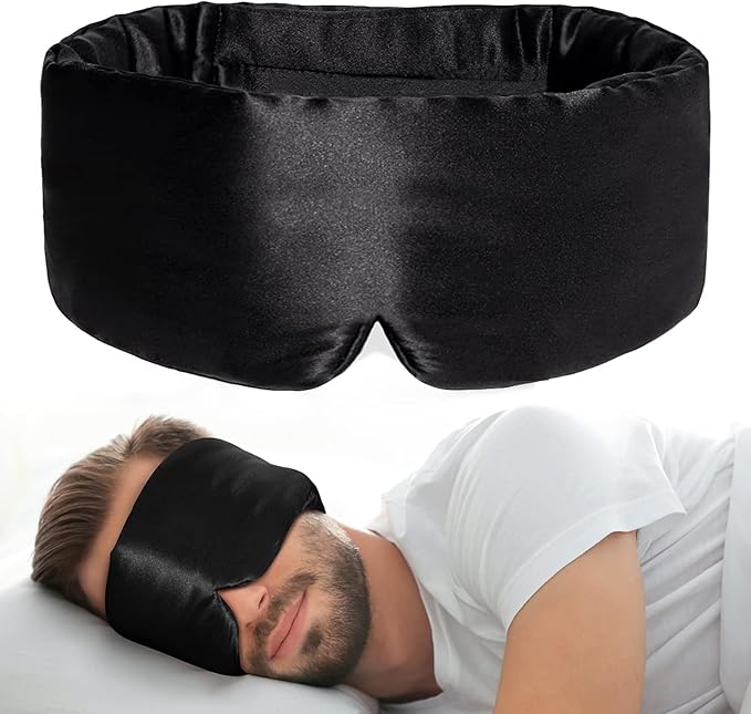 100% Natural Silk Eye Mask for Women Men, Soft Pressureless Cooling Blackout Eye Covers for Sleeping, Large Size Sleep Mask fits All Heads Adjustable, 1PC, Black-Velvo Beauty