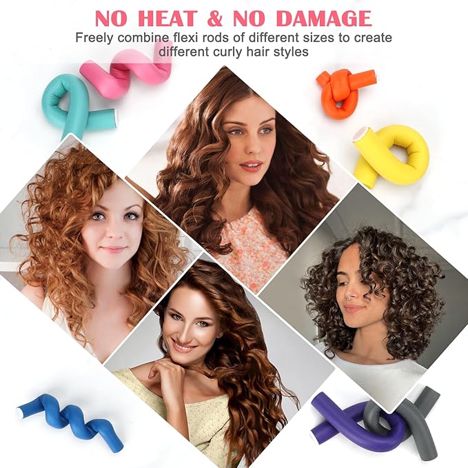 AIDUCHO Heatless Hair Curlers 42PCS Flexible Hair Rollers 7" Soft Foam Hair Curlers No Heat Bendable Curling Rods for Short Medium Long Hair, 7 Colors & Sizes-Velvo Beauty