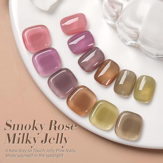 Born Pretty Jelly Gel Nail Polish Milky Jelly Translucent Gel Polish Sheer Red Purple Brown Grey Green Nail Art Varnish Manicure 6PCS-Velvo Beauty