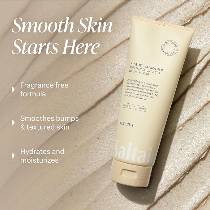 Saltair KP Body Scrub. 10% Glycolic Acid Treatment with Volcanic Sand and Plant Moisturizers. Fragrance-Free Physical Chemical Exfoliator. Exfoliating Body Scrubber for Rough Bumpy Skin, 10oz.-Velvo Beauty