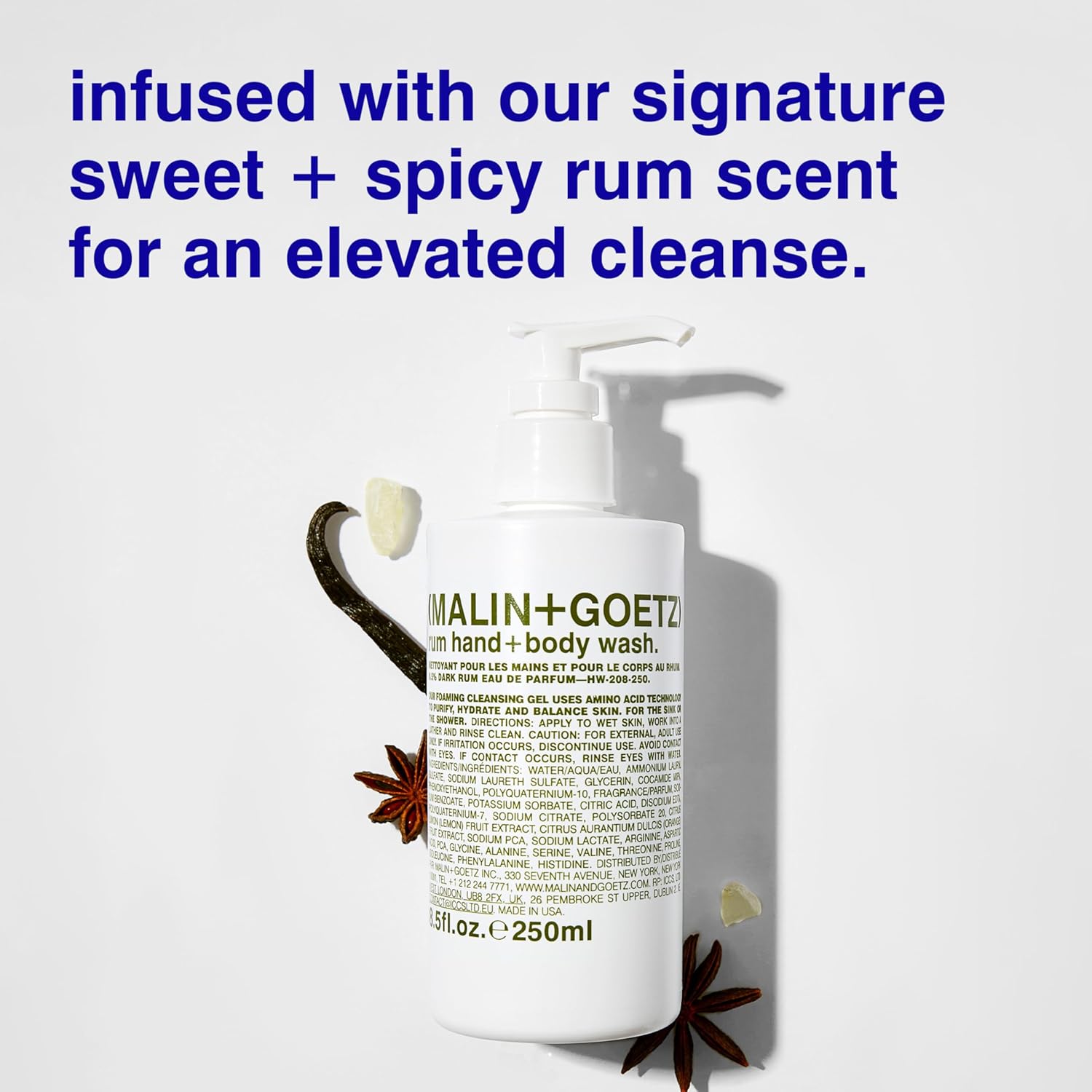 MALIN+GOETZ Rum Hand + Body Wash, 128 Fl. Oz. – Allows Up to 15 Refills, Natural Cleansing, Purifying & Hydrating for Women & Men, For All Skin Types, No Stripping or Drying, Cruelty-Free & Vegan-Velvo Beauty