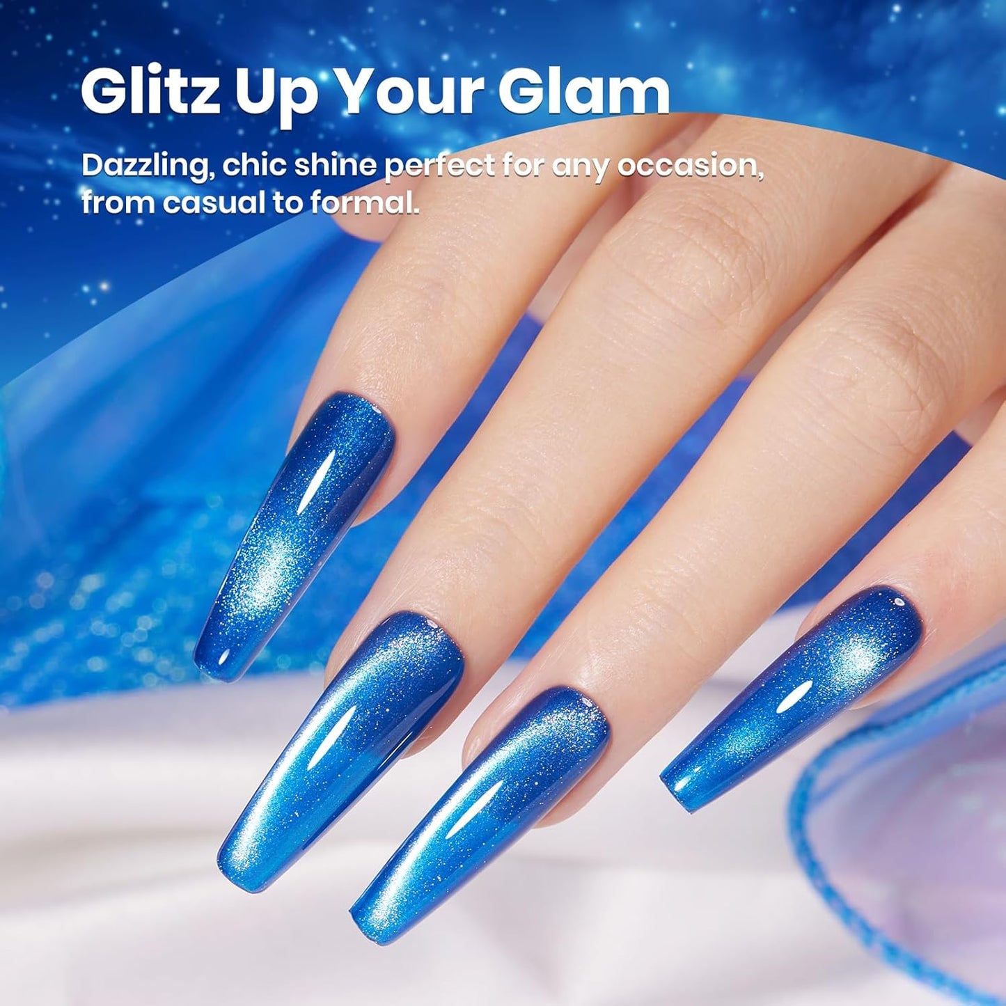 Beetles Blue Cat Eye Gel Polish, 15ML Blue Cat Eye Glitter Gel Polish with Magnet Soak Off UV Shimmer Velvet Gel Stellar Blue Series French Nail Art Manicure Gifts for Women-Velvo Beauty