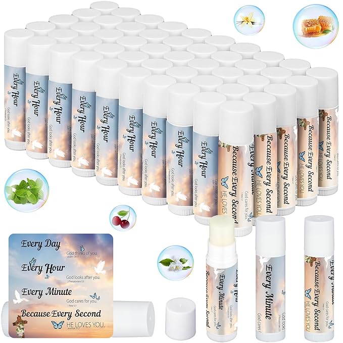 50 Pcs Christian Religious Gifts Bulk Bible Verse Lip Balms Favors Inspirational Scripture Gifts Sunday School Church Christmas Employee Appreciation Gifts for Women Men Staff Coworkers-Velvo Beauty