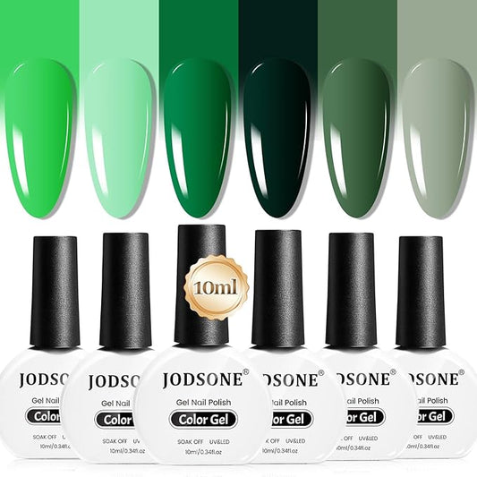 JODSONE 10ml Green Gel Nail Polish 6Pcs Gel Nail Polish Set All Seasons Neutral Soak off U V Lamp Manicure Set for Nail Art Collection St. Patrick's Day Gift for Her-Velvo Beauty