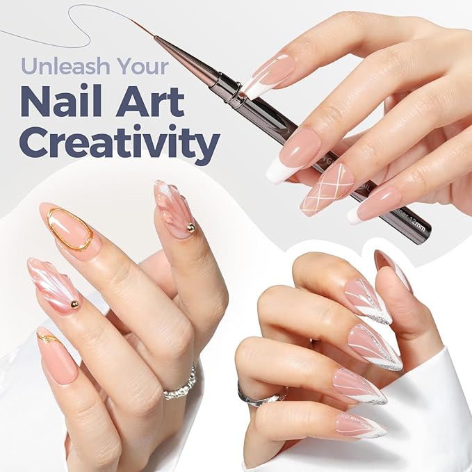 UNA GELLA Nail Art Brushes Metallic, Liner Pens 5Pcs Set For Nail Art Gel Polish, Gray Color, Detail Nail Art Design Painting Brush Set For Nails Gel Fine Drawing Nail Tools, 6/9/11/15/18mm Sizes-Velvo Beauty