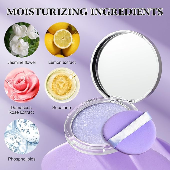 Chillab Lavender Matte Powder, Gel-like Formula Oil-Control Primer & Setting Powder, Polvos Compactos Matte Powder for Silky Blurring Oil Control-Velvo Beauty