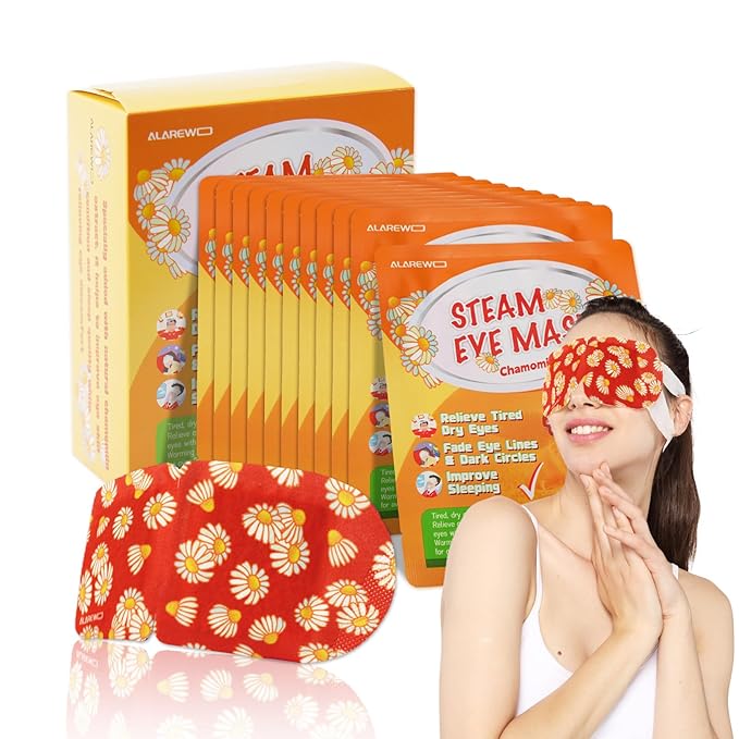 Steam Eye Mask Self Heating Moist Eye Compress Disposable SPA Warm Eye Mask 10 Packs for Dry Eyes, Eye Fatigue, Stress Relief, Soothing Headache Travel Trouble Sleeping (Chamomile)-Velvo Beauty