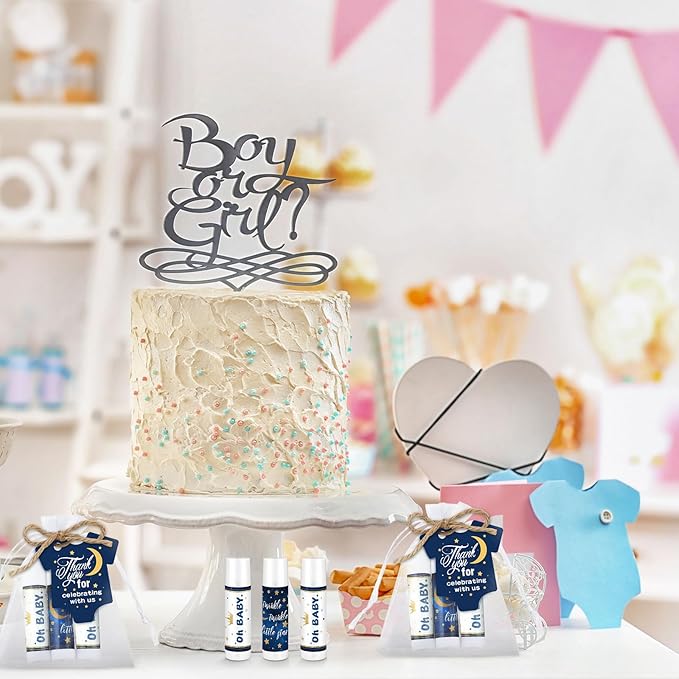 Demissle 50 Pcs Baby Shower Lip Balm Gift Set with 100 Pcs Organza Bags Baby Shower Party Favor for Guest Thank You Tag Rope Baby Shower Party Decoration Gender Reveal Souvenirs(Night)-Velvo Beauty