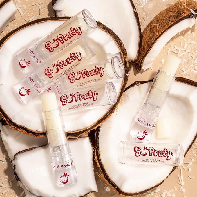 wet n wild Perfect Pout So Pouty Shine Tinted Lip Balm Coconut Flavored, Hyaluronic Acid, Vegan Collagen, Moisturizing For Dry Lip Care, Clear (Pack of 2)-Velvo Beauty