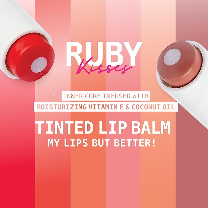 Ruby Kisses Balm Up Tinted Lip Balm, Non-Greasy Hydrating Formula, Nourishing Coconut Core & Vitamin E Infused, Lip Care with Natural Shine, Lightweight Sheer Color (Nude)-Velvo Beauty