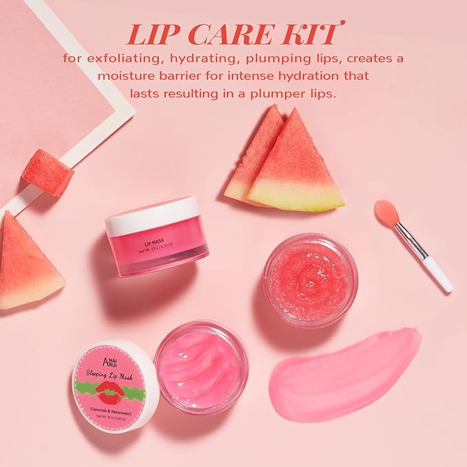 Lip Mask Set, Lip Scrub & Lip Butter, Overnight Lip Treatment Set Enriched With Skin Softening Ceramide & Watermelon and Hydrating Shea Butter, For A Softer & Smoother Pout-Velvo Beauty