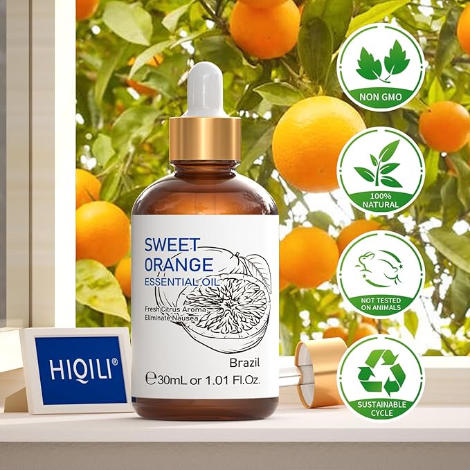 HIQILI 30ML Sweet Orange Essential Oil - Pure and Natural for Diffuser, Skin - 1 Fl Oz-Velvo Beauty