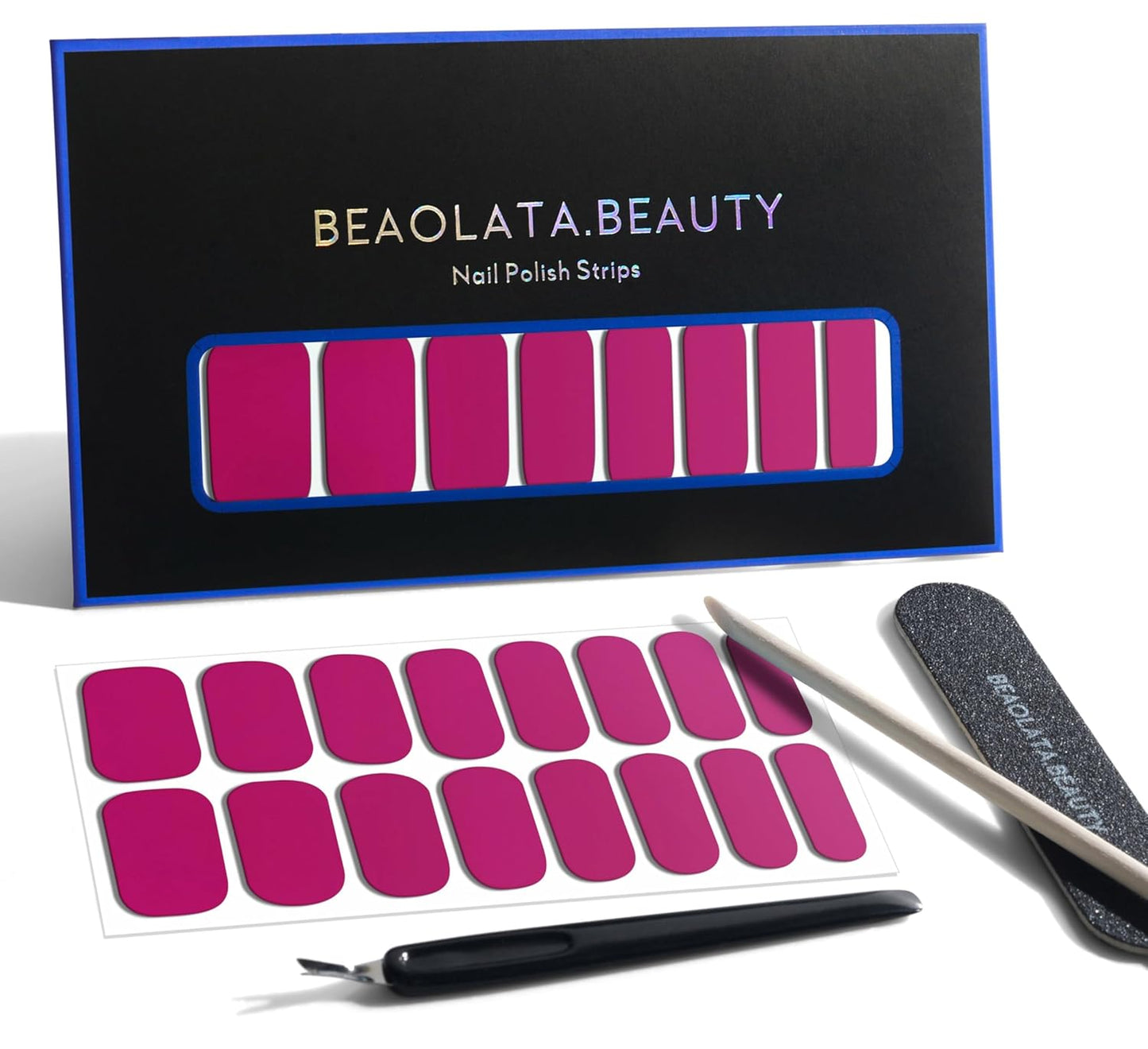 Nail Polish Strips, 32PCS Salon Quality Wraps, Long Lasting Gel Nail Stickers for Women Easy Apply& Remove (Juice Pink)-Velvo Beauty