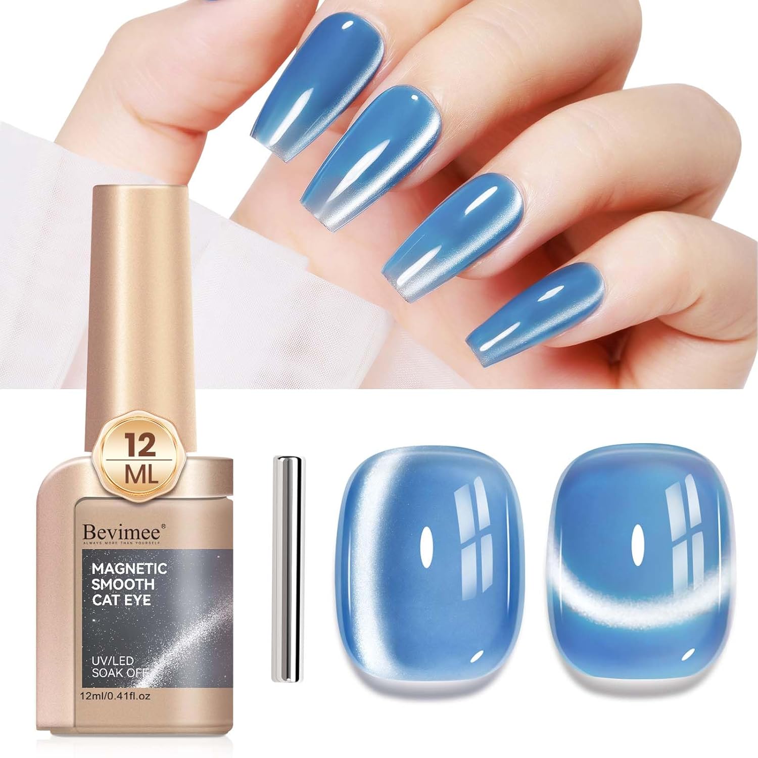 Moonlight Cat Eye Gel Nail Polish 12ML Blue Glitter Magnetic Gel Polish Velvet Ceramic Effect Crystal Shimmer Cateye Soak Off Manicure Salon At Home 1Pc-Velvo Beauty