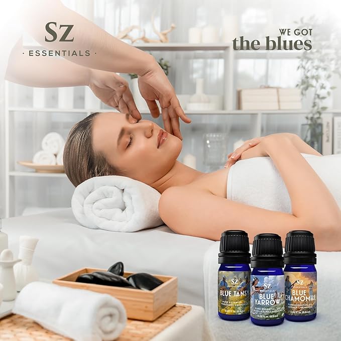 – “We Got The Blues” Essential Oils Set – Blue Tansy, Yarrow & German Chamomile – 3 x 6.5ml Bottles – 100% Pure, Natural, Undiluted – Therapeutic Grade & Vegan-Velvo Beauty
