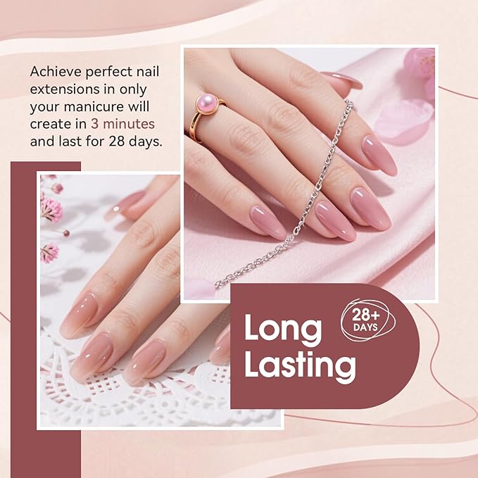 JEWHITENY Poly Extension Gel Nail Set Clear Pink Poly Nail Gel With Slip Solution Base Coat Top Coat French Manicure Need U V Lamp Curing for Finger Art and Home DIY-Velvo Beauty