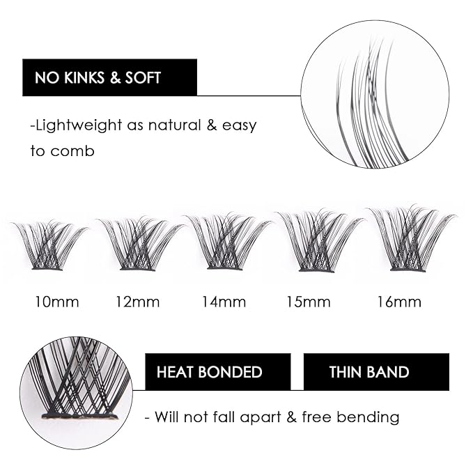 Cluster Lashes 72 Individual Lashes Clusters Eyelash Extensions False Eyelashes DIY Lash Extension Kit Reusable False Eyelashes Natural Look Mix 10-16mm C D Curl-DM01-Velvo Beauty