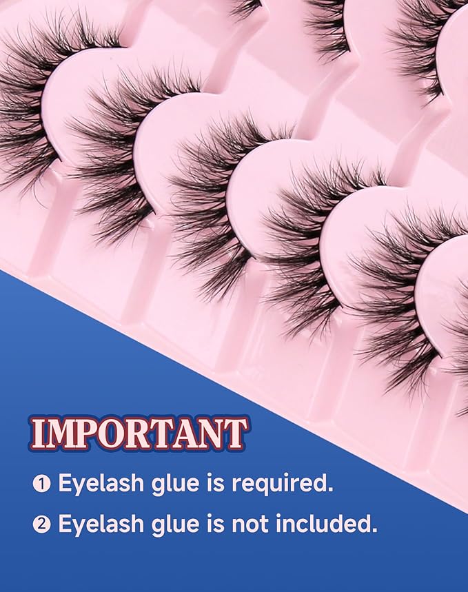 Lashes Natural Wispy Strip Eyelashes Natural Look Flared False Eye Lashes Soft Lash Fluffy Cat Eyelash 7 Pairs Everyday D05-Velvo Beauty
