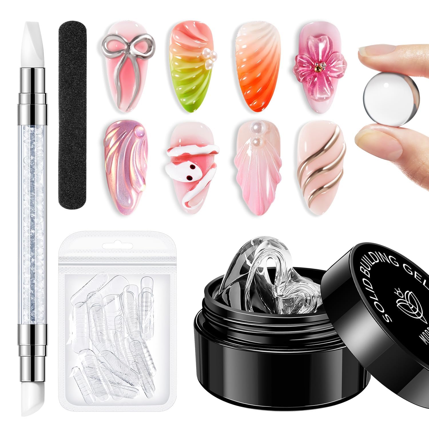 modelones 3D Gel Nail Art Kit, Hard Sculpting Gel for Nail Art Extensions & Molding Non-Sticky for Chrome Powder, Nails Glitter Polish Salon or Home DIY Manicure Cured Needed-Velvo Beauty