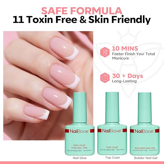 Modelones Gel Nail Kit, Top Coat, Nail Builder Gel, Press On Nails Kit with LED Light, 150 PCS Short Pink Square, 15 Sizes French Tip Press on Nails, Pre-Colored Nail Tips for Easy DIY Nail Art-Velvo Beauty